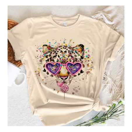 t-shirt, léopard, féminin, tendance, mode, été, décontracté, original, animalier, drôle, humoristique