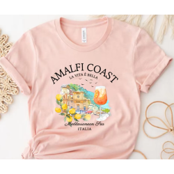 women's t-shirt, amalfi coast, italy, dolce vita, print, summer, beach, holiday, fashion, trend, gift, souvenir, mediterranean,